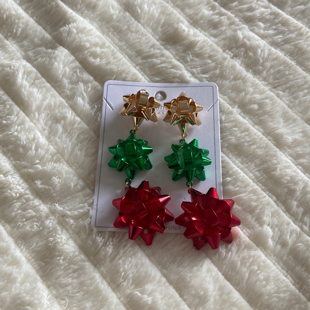 Multicolor Christmas Bow Earrings